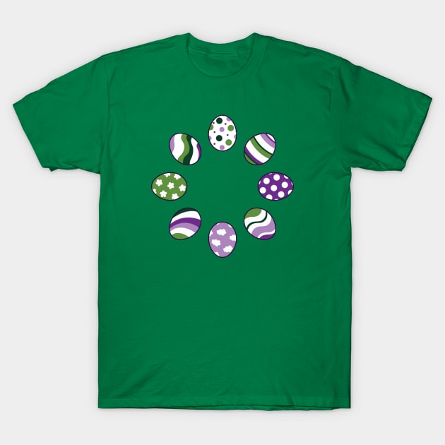 Eggs | Purple Green | Stripes | Dots | Clouds | Dark Green T-Shirt by Wintre2